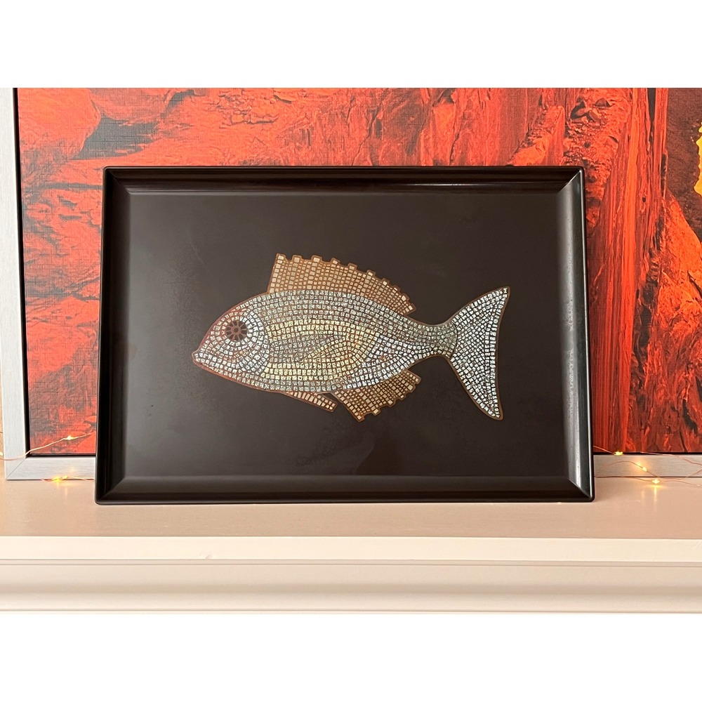 Vintage Couroc Monterey Large Mosaic Fish Tray Coastal MCM Bar Decor